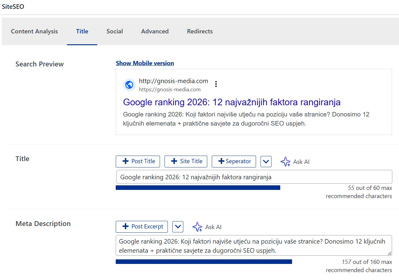 Google ranking SEO slika